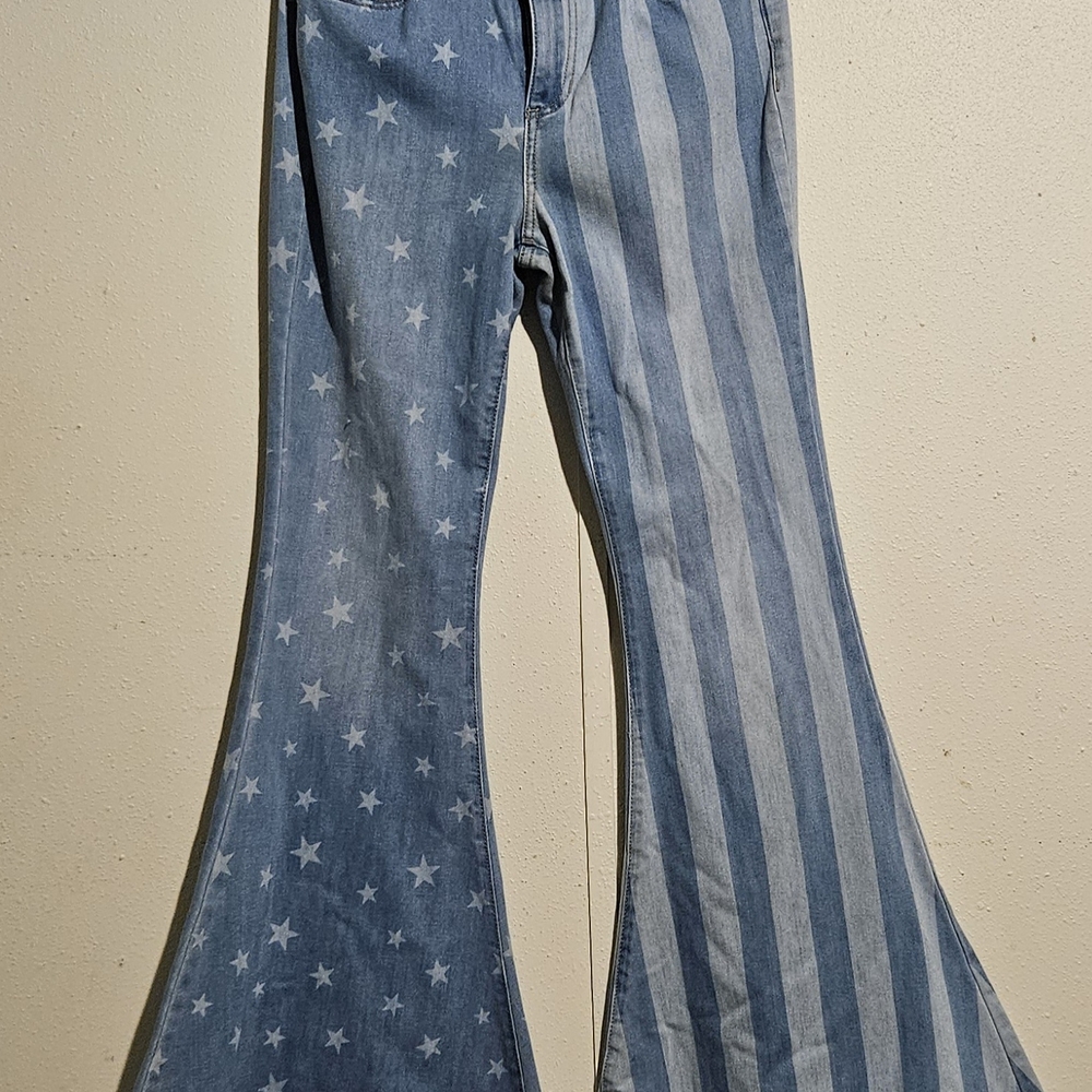 Shyanne Denim Starry Striped Large Bell Bottom Jeans